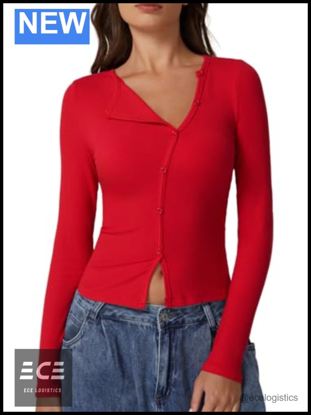 Ribbed Knit Crewneck Long Sleeve Button Top Casual Going Out Blouse